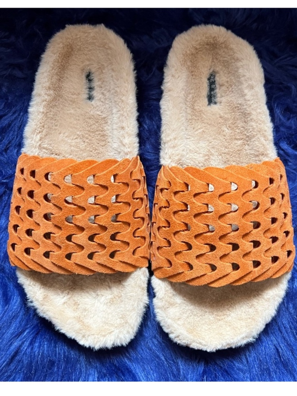 New! Rag & Bone Bailey Shearling Slide Sandals in Sunset Suede - Picture 3 of 9